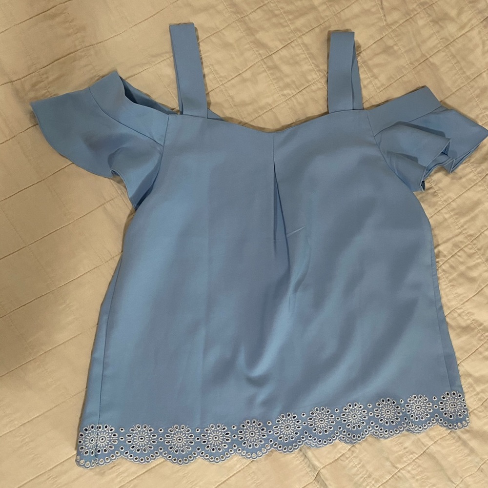 Blue cold shoulder top